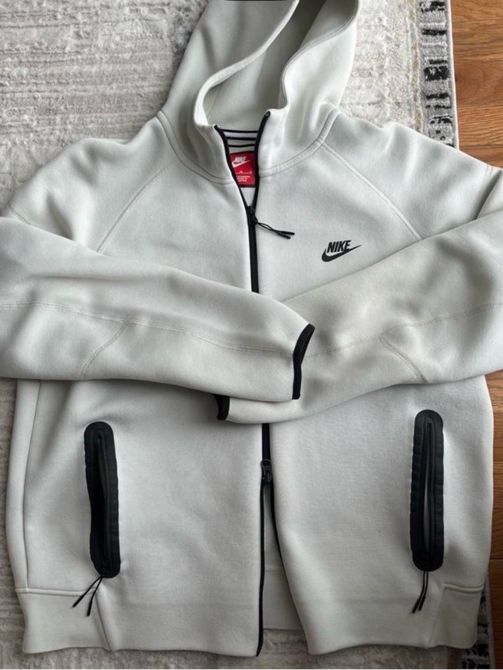 NikeTech creamish green Full-Zip Hooded Jacket with Black Accents